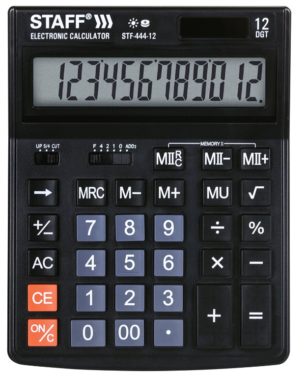 Калькулятор настольный STAFF STF-444-12 (199х153 мм) , 12 разрядов , двойное питание, 250303