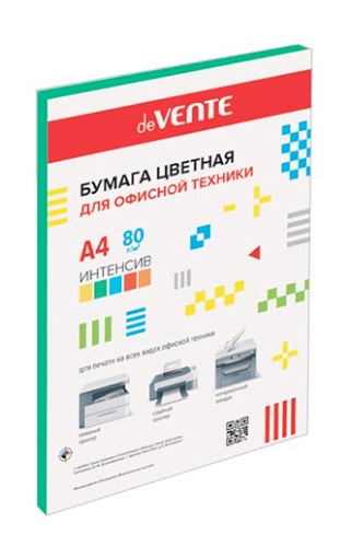 Бумага цветная 'deVENTE', А4, 80 г;м2, интенсив, 50 листов, зеленый цвет, 2072417