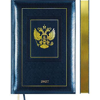 Ежедневник датированный 2027г A5 336л "Symbol" синий тв.обл. иск.кожа с поролоном, 2 ляссе 2232724